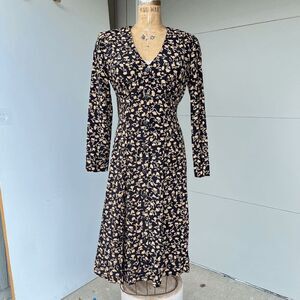Hugo Buscati Milano Black Floral Button-Front Dress, Size 6, Vintage USA-Made